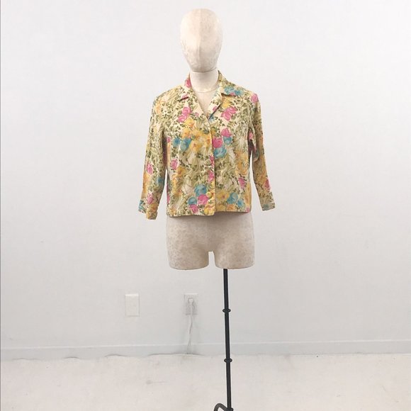 Vintage 50s Floral Blazer Yellow Jacket - Picture 12 of 12